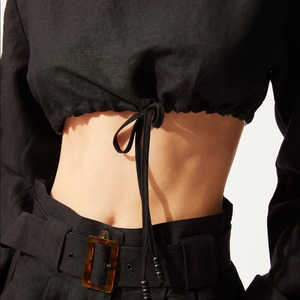 Solid & Striped Linen Boatneck Crop Top - Picture 2 of 2